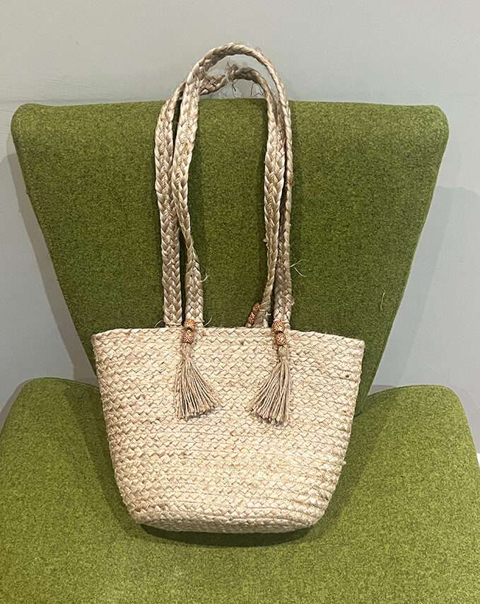 Woven Straw Tote Bag with Tassels