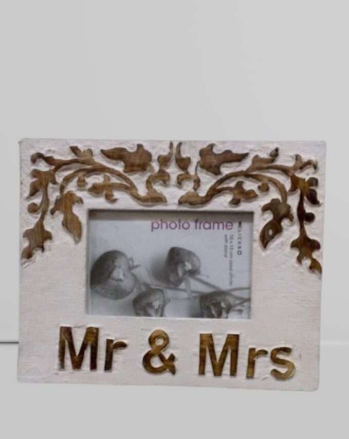 Rustic White Wood Photo Frame with Mr. & Mrs. Text