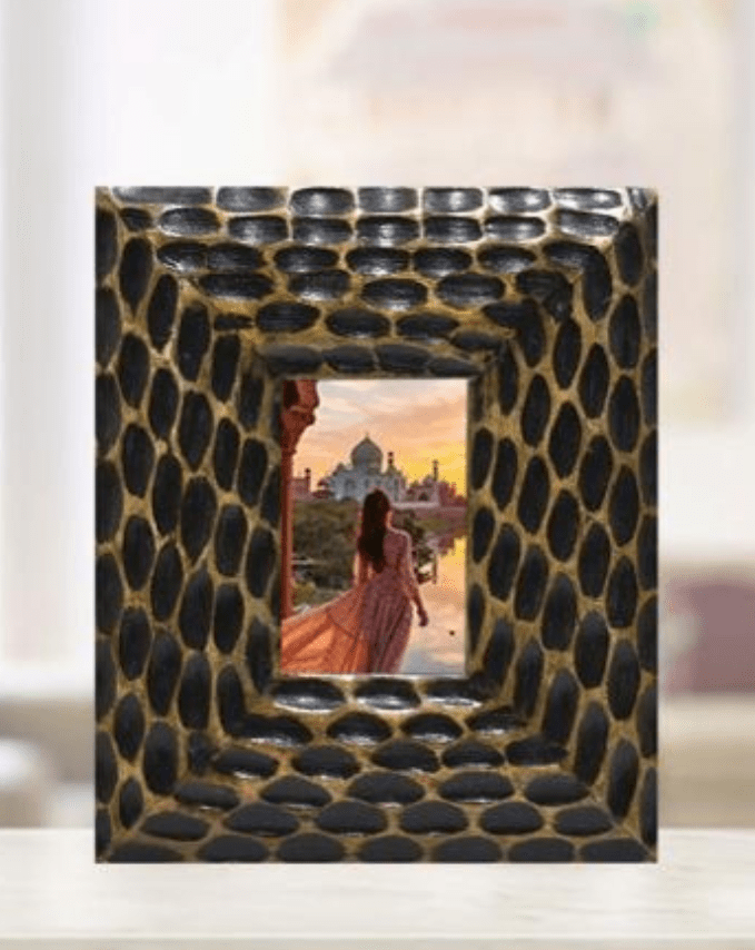 Textured Wood Photo Frame with Geometric Design