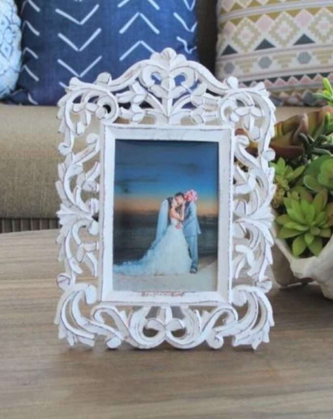 Ornate Whitewashed Wood Photo Frame
