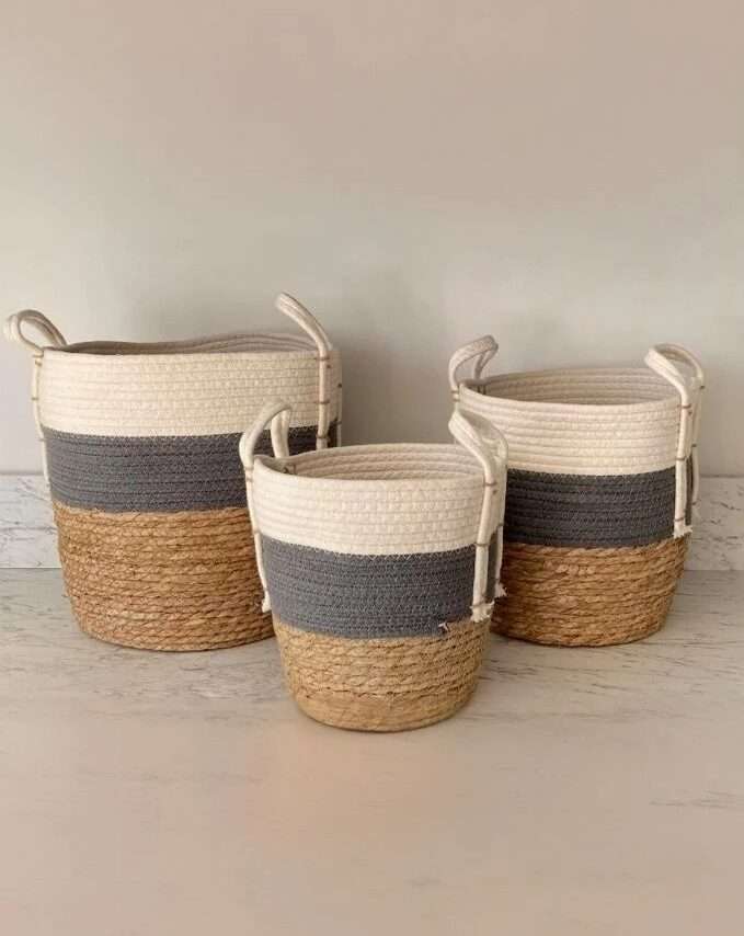 Jute & Cotton Rope Storage Baskets – Set of Three