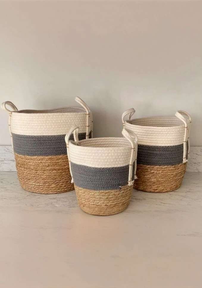 Jute & Cotton Rope Storage Baskets – Set of Three