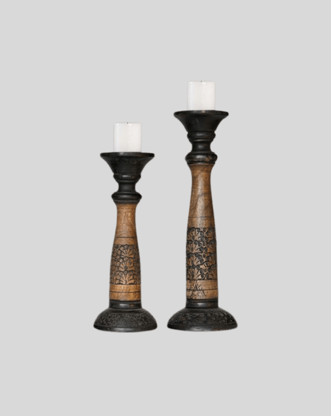 Hand-Carved Wooden Candle Holders
