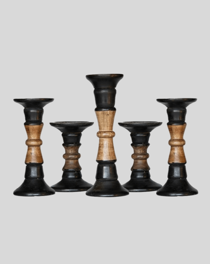 Striking Wooden Candle Holder Set