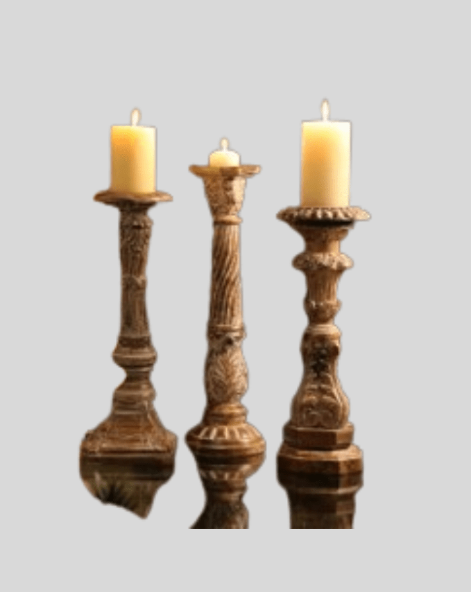Exquisite set of Hand-Carved Wooden Candle Holders