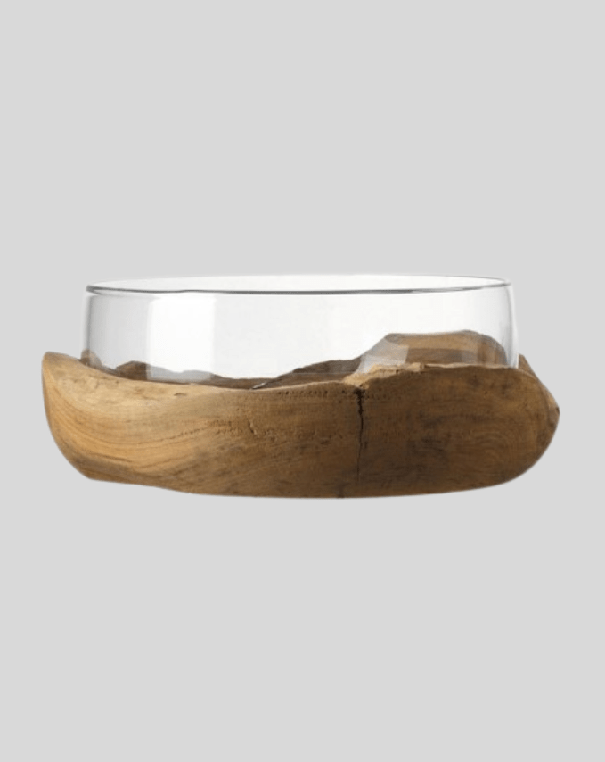 Handcrafted Wooden and Glass Bowl
