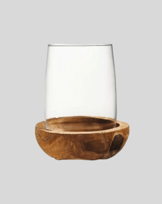 Handcrafted Wooden and Glass Hurricane Candle Holder
