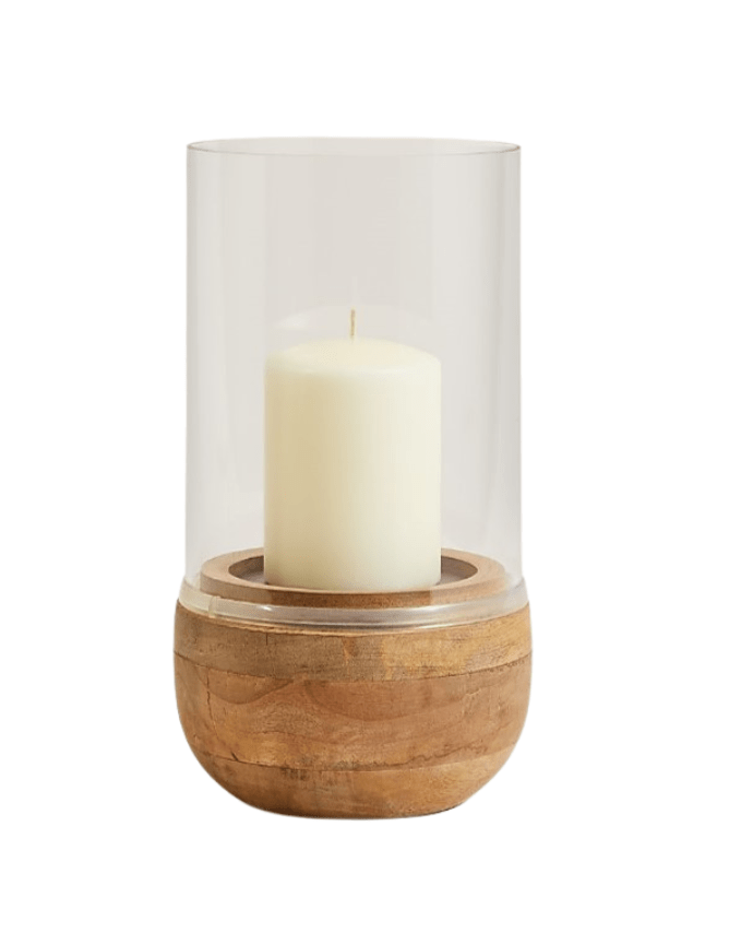 Rustic Glass & Wood Hurricane Candle Holder
