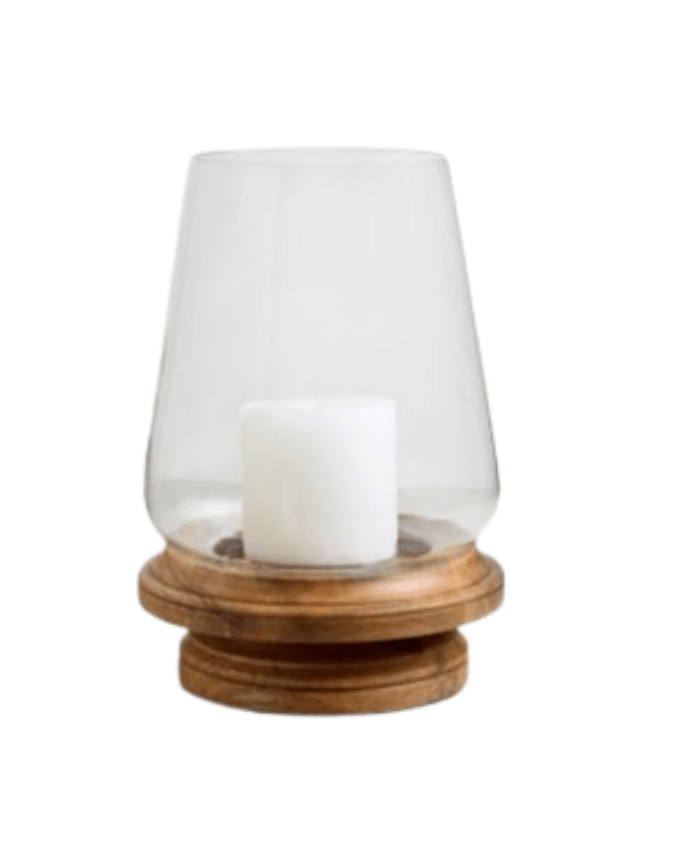 Rustic Wooden Base Glass Hurricane Candle Holder