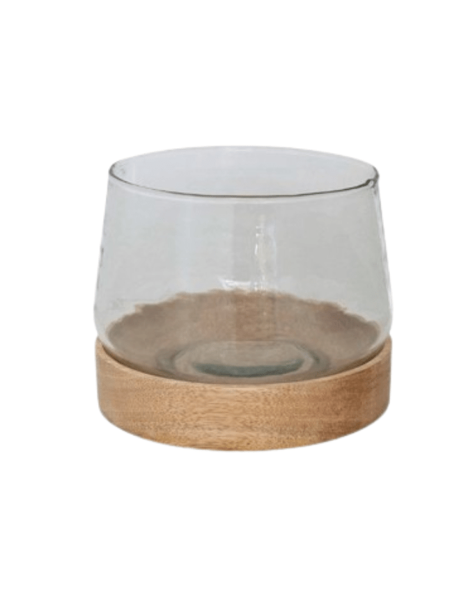 Modern Glass and Wood Hurricane Candle Holder