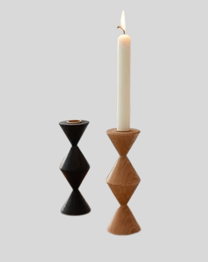 Geometric Wooden Candle Holder Set