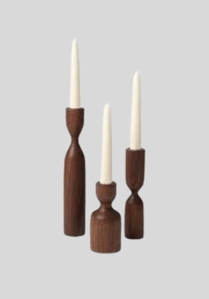 Handcrafted Walnut Candle Holder Set