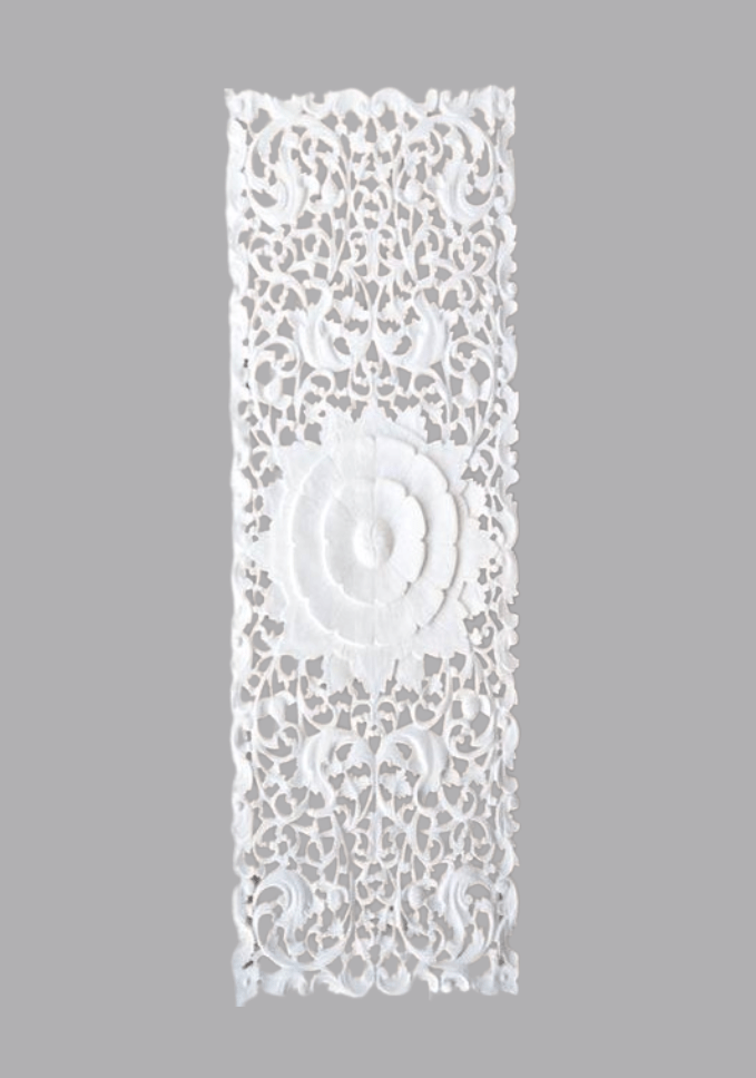 White Hand-Carved Wooden Wall Panel