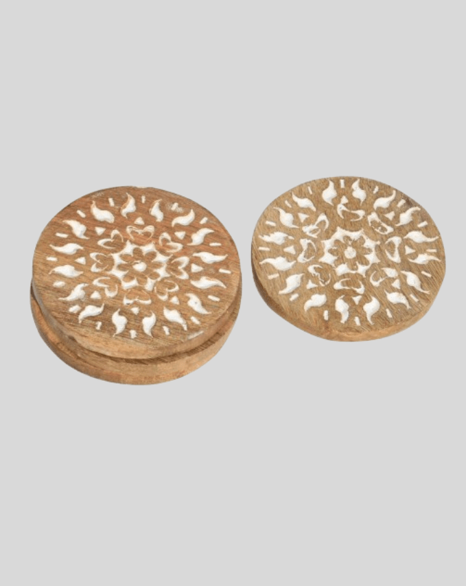 Handcrafted Wooden Mandala Coaster Set